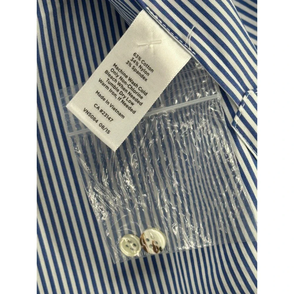 Talbots Petites Blue White Pinstripe Hidden Placket Button Up Shirt LP Preppy
